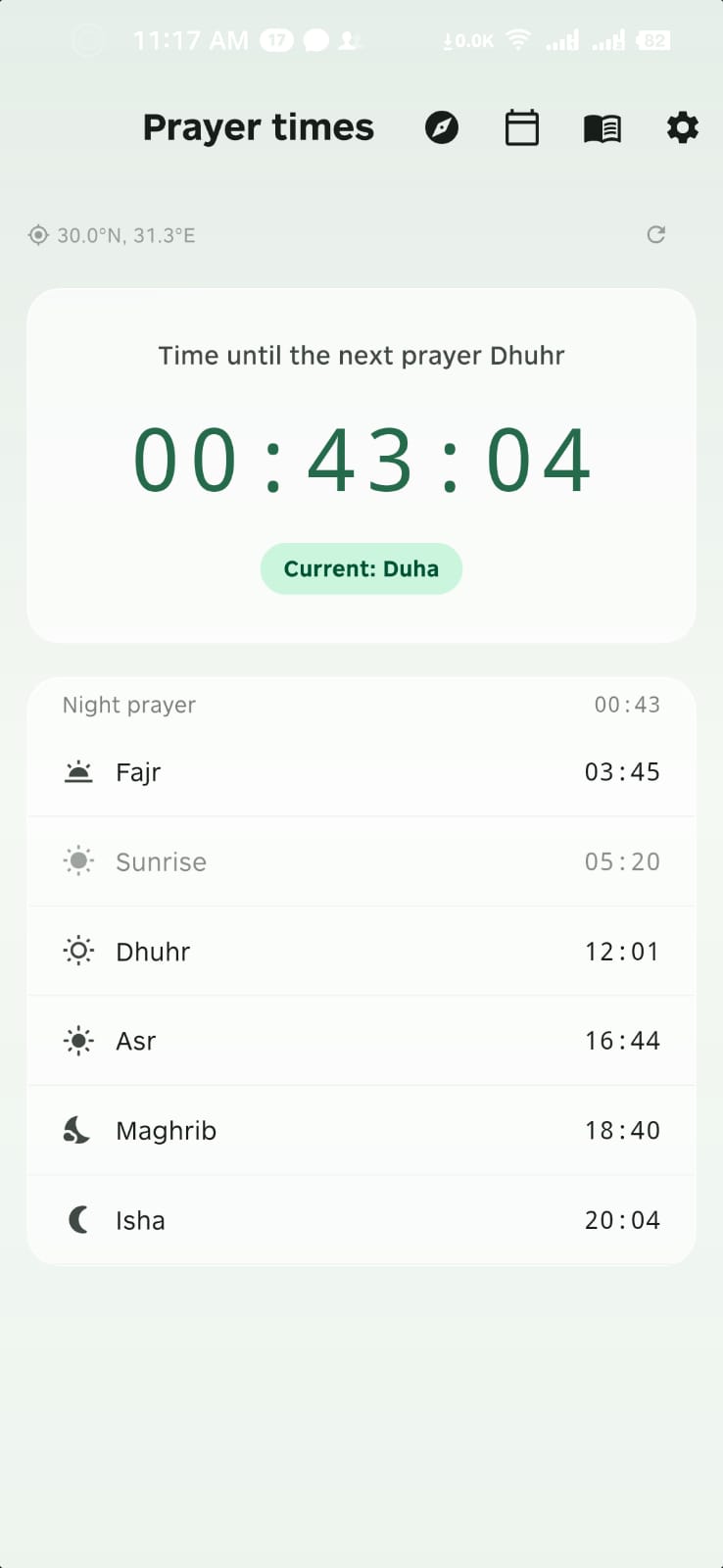 NoorWaqt English interface